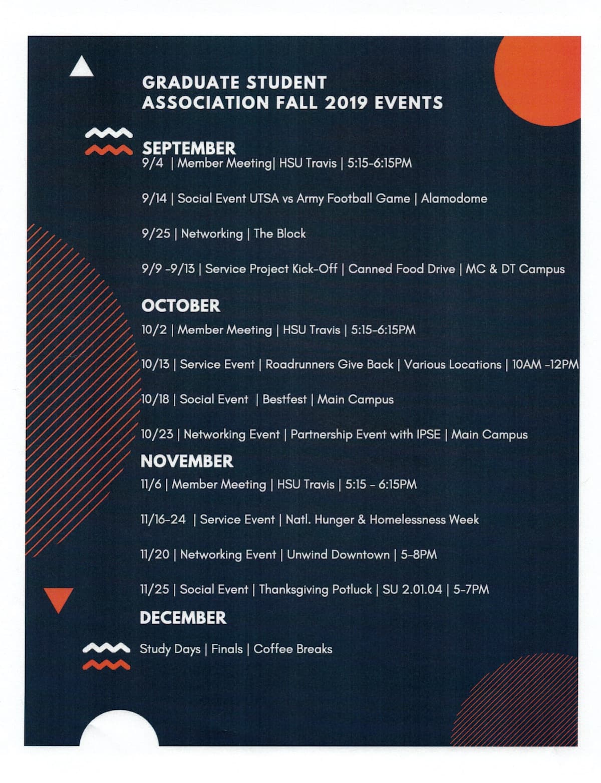 Graduate Student Association Fall 2019 Events Schedule