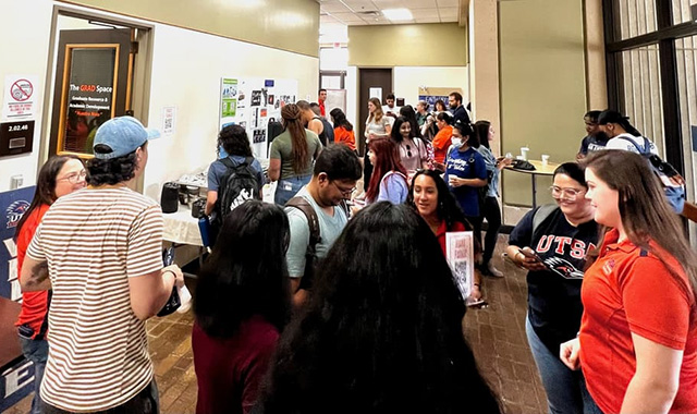 Crowd outside the Grad Space office